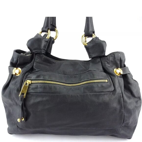 MARC JACOBS 2WAY shoulder bag ZIP pocket gray grayish leather used C3890